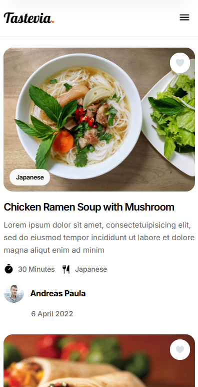Tastevia recipes archive on mobile